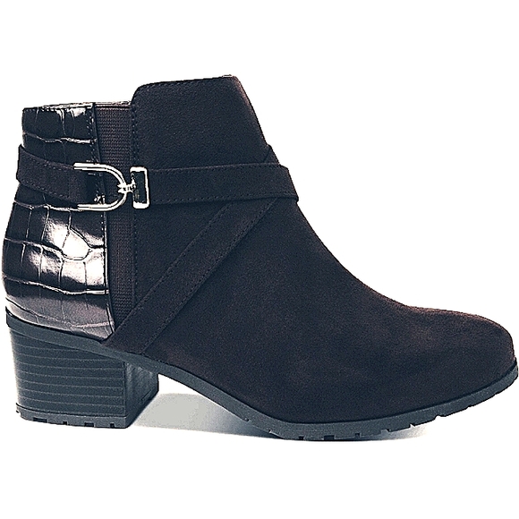 Karen Scott Shoes - Black Booties Buckle & Croc Detail! Faux Suede